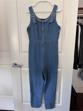 Haute Monde Light Wash Denim Zip Front Jumpsuit XL